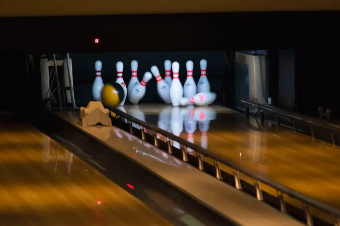 Bowling lanes with seating alongside.